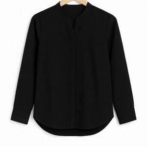 Doc & Amelia Women's Black Long‎ Sleeve Blouse S Minimalist Modern Style Lq